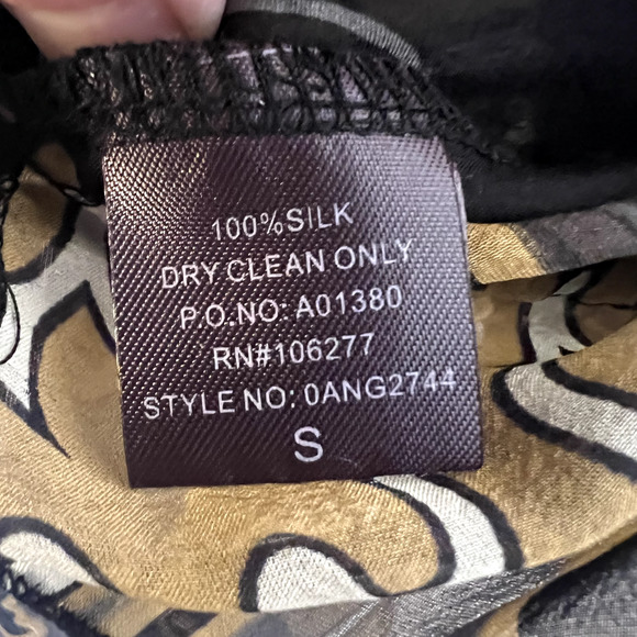 HALE BOB Silk Blouse Sheer Black Abstract Foral Long Sleeve V Neck Jeweled Small - Picture 9 of 9